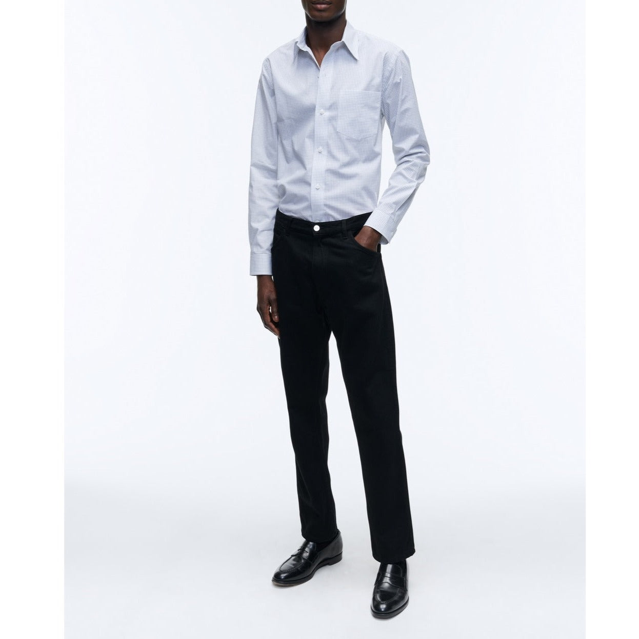 White Checked Cotton Poplin Shirt - White - Small Black Checks