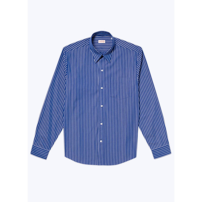 Chemise À Col Hirondelle En Coton - Bleu Cobalt - Rayures Blanches
