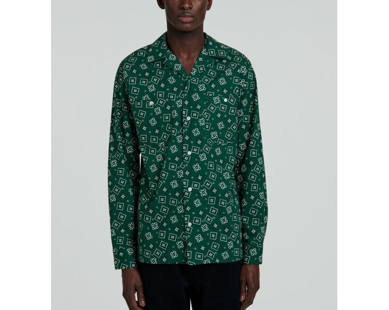 Fursac - Camisa De Popelina De Algodón Con Estampado Bandana - Verde Botella - Hombre