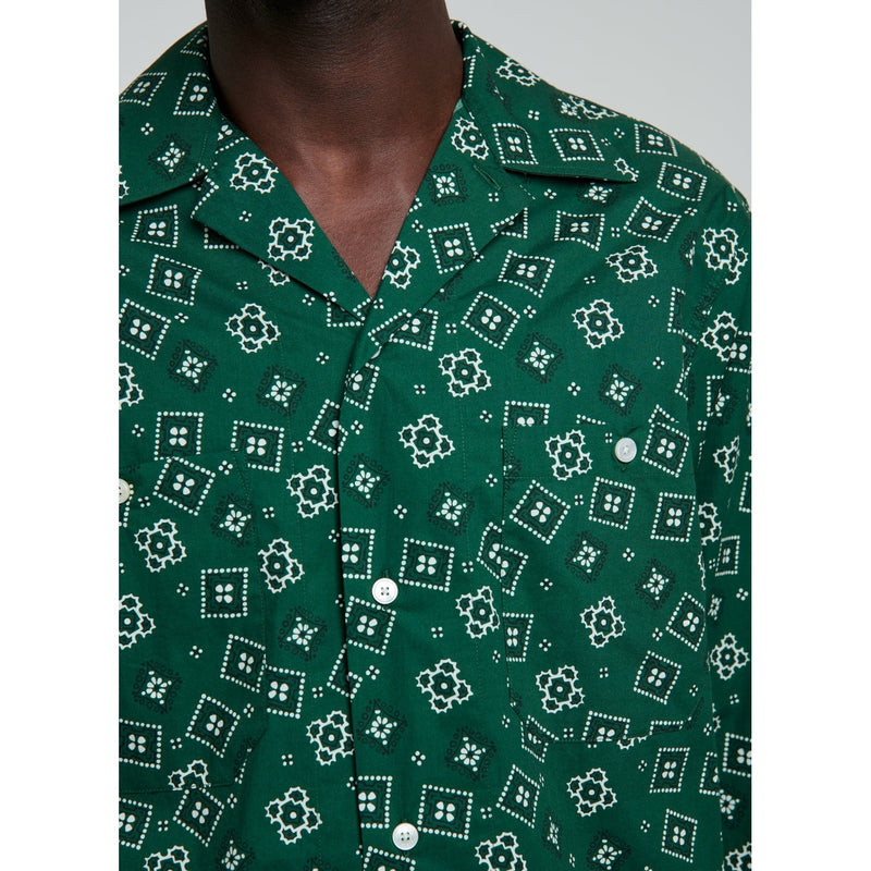 Fursac - Camisa De Popelina De Algodón Con Estampado Bandana - Verde Botella - Hombre