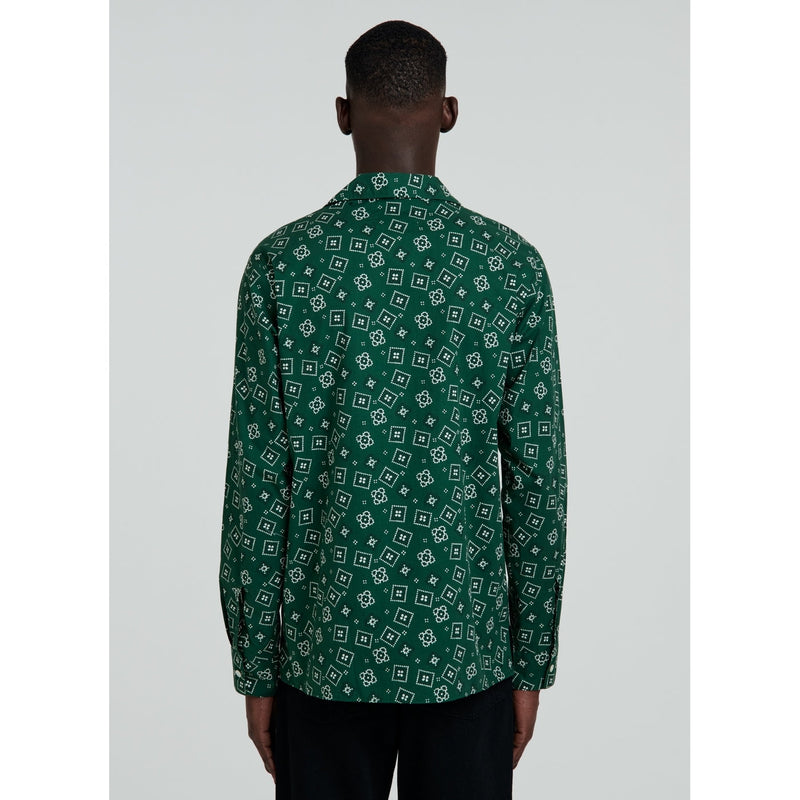 Fursac - Camisa De Popelina De Algodón Con Estampado Bandana - Verde Botella - Hombre