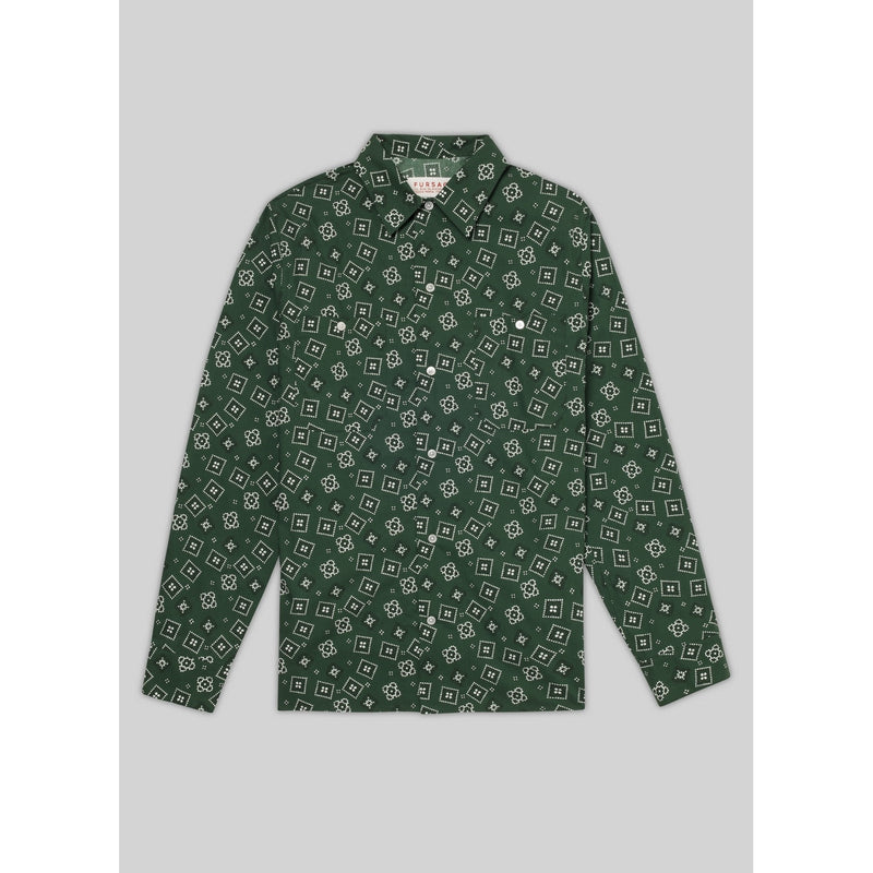Fursac - Camisa De Popelina De Algodón Con Estampado Bandana - Verde Botella - Hombre