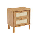 Bedside Table - Haida - Oak Effect and Rattan Cane - 2 Drawers