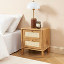 Bedside Table - Haida - Oak Effect and Rattan Cane - 2 Drawers