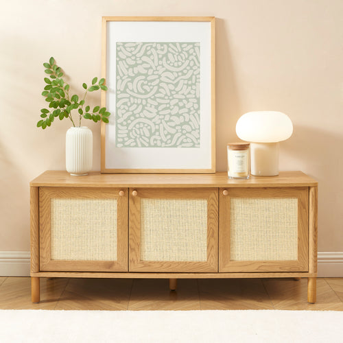 TV stand - Haida - Oak and rattan effect