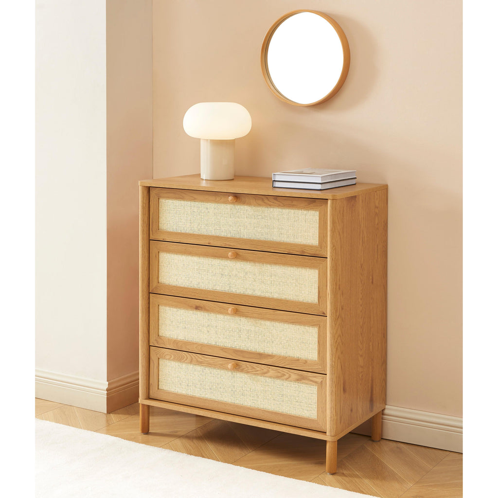 Haida - 4-Drawer Chest - Oak Effect and Rattan