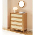 Haida - 4-Drawer Chest - Oak Effect and Rattan
