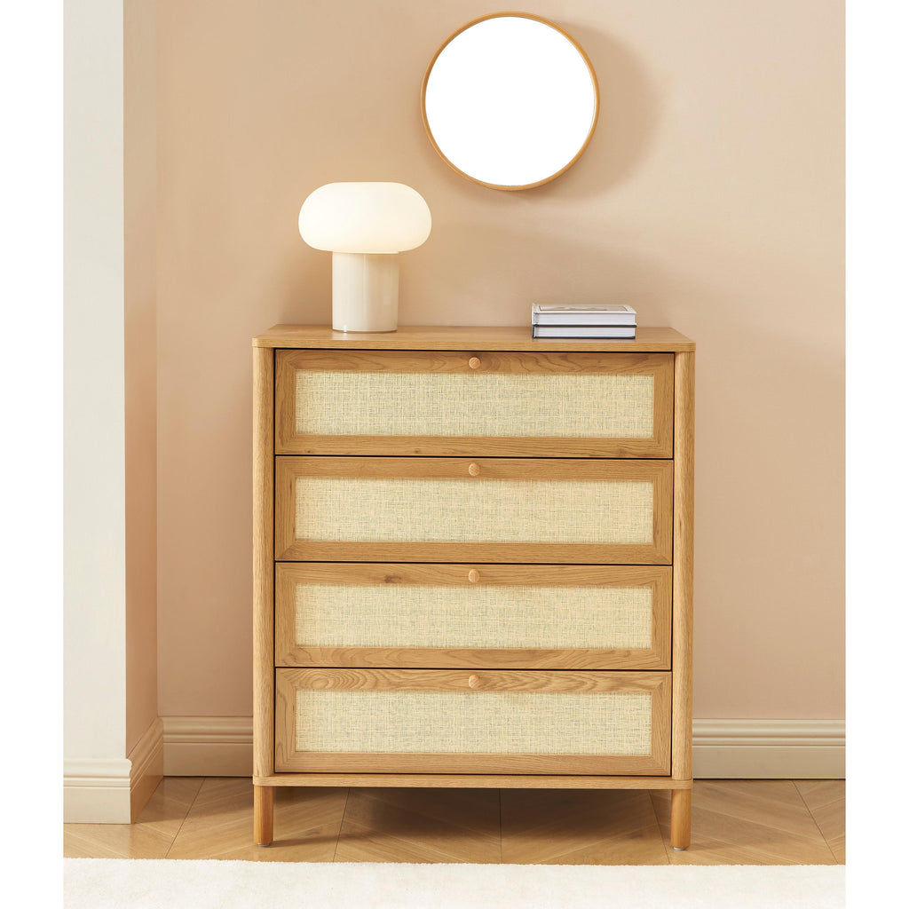 Haida - 4-Drawer Chest - Oak Effect and Rattan