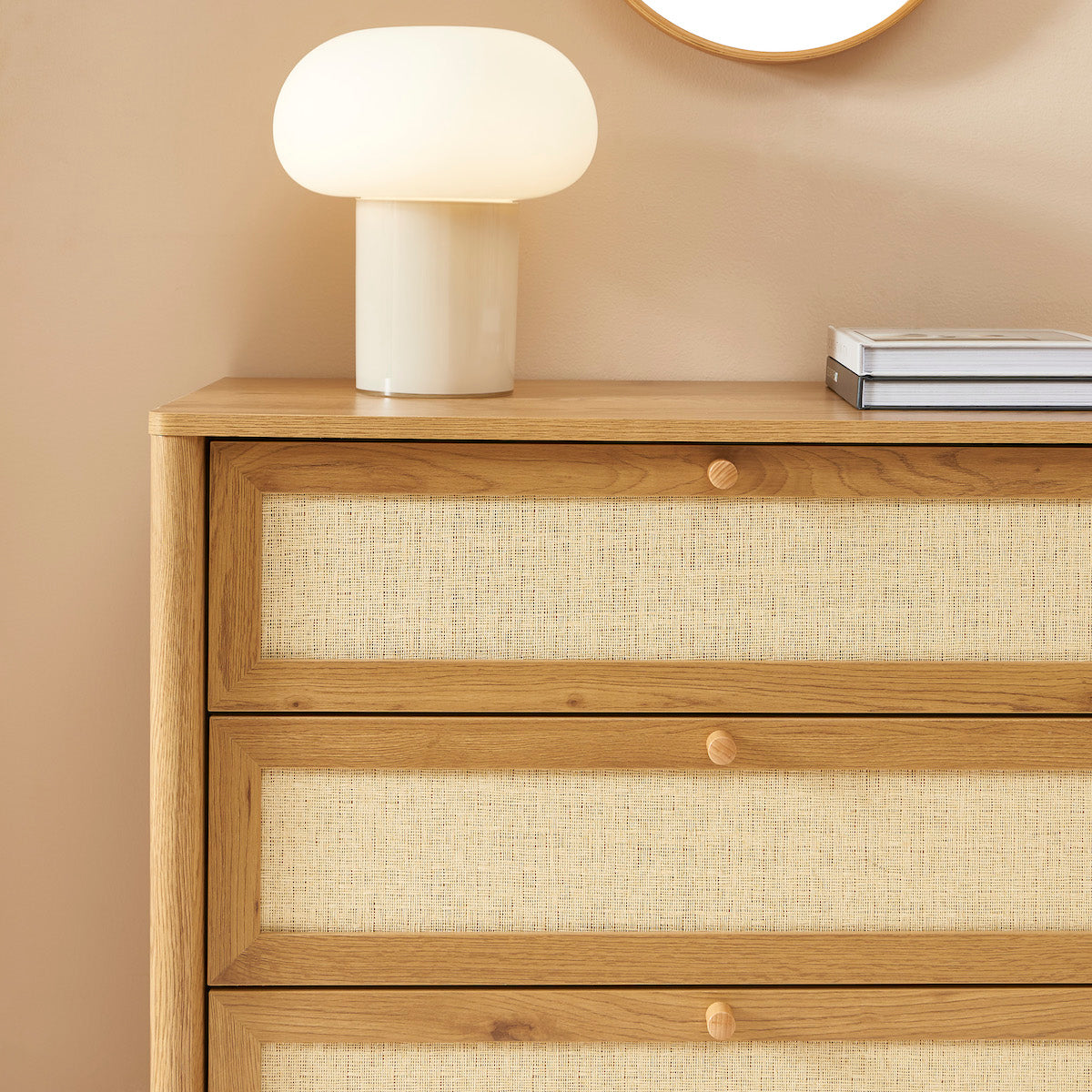 Haida - 4-Drawer Chest - Oak Effect and Rattan
