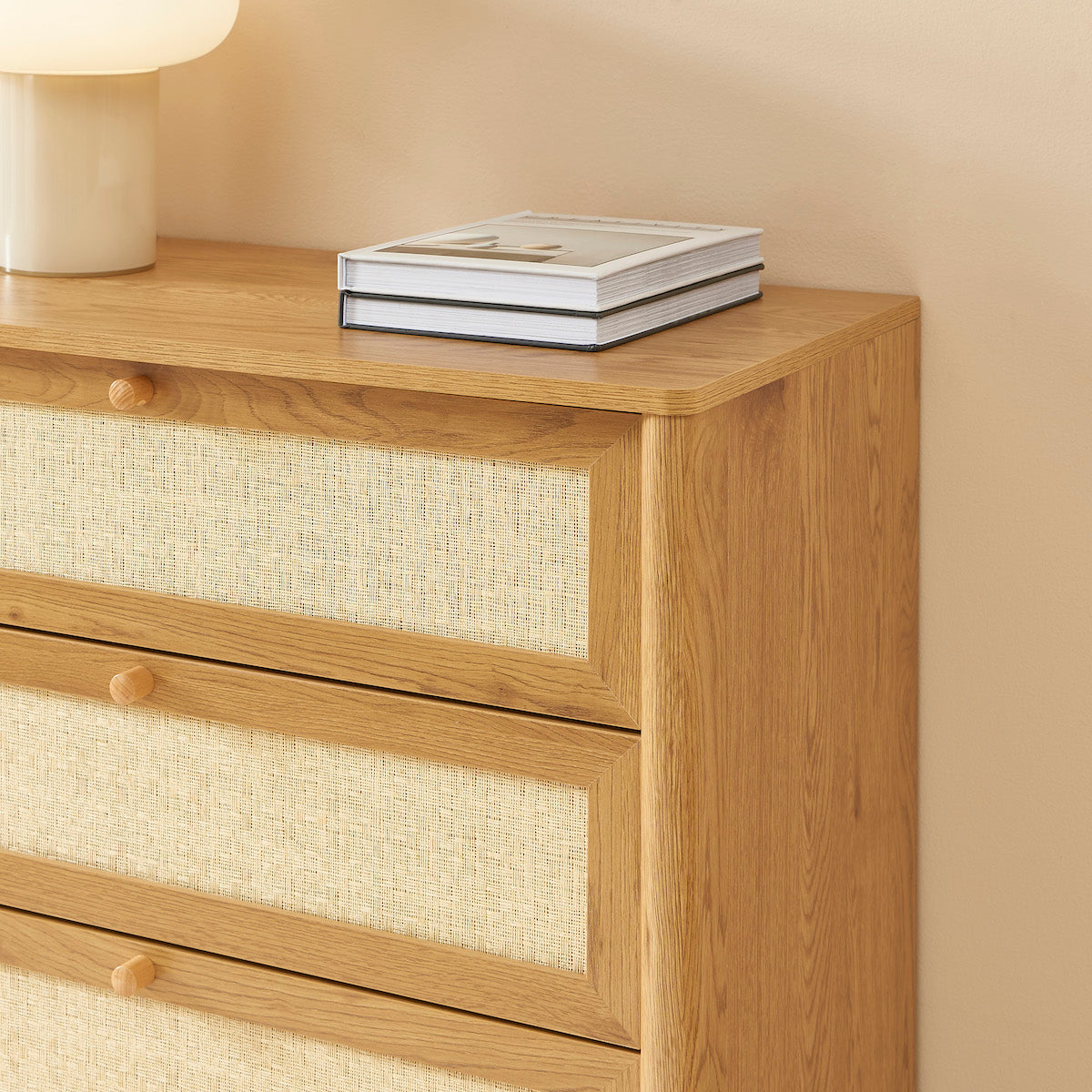 Haida - 4-Drawer Chest - Oak Effect and Rattan