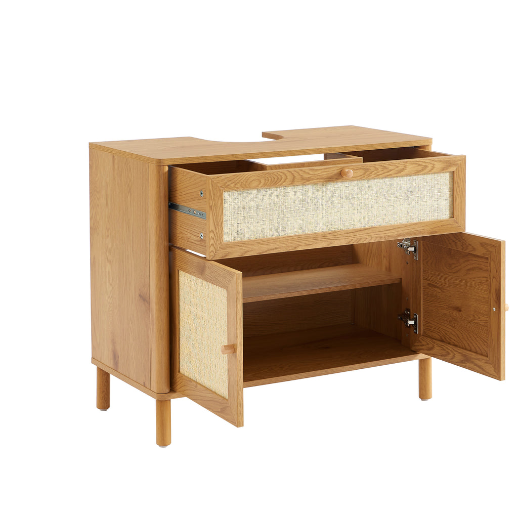 Haida - Bathroom Cabinet - Oak Effect and Rattan