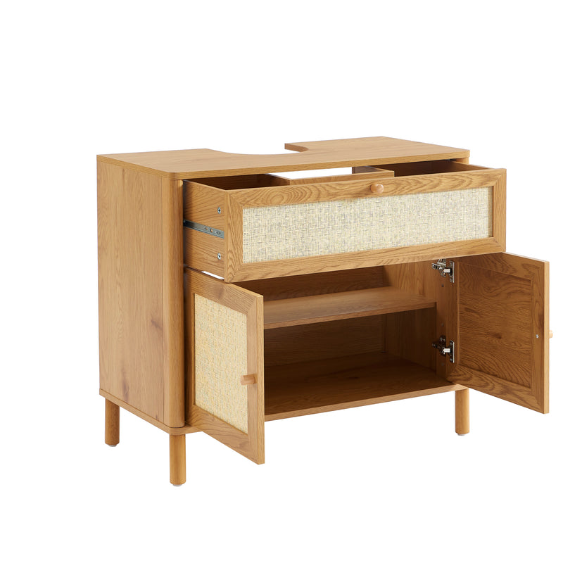 Meuble De Salle De Bain - Haida - Effet Chêne & Cannage Rotin