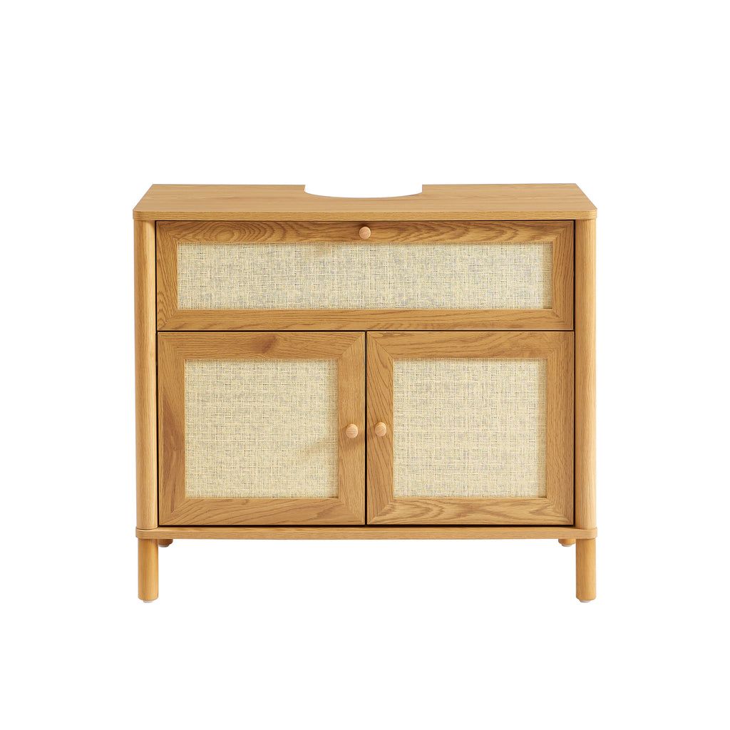 Haida - Bathroom Cabinet - Oak Effect and Rattan