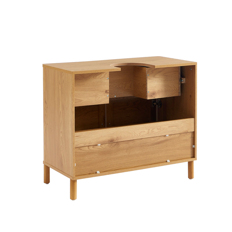 Meuble De Salle De Bain - Haida - Effet Chêne & Cannage Rotin