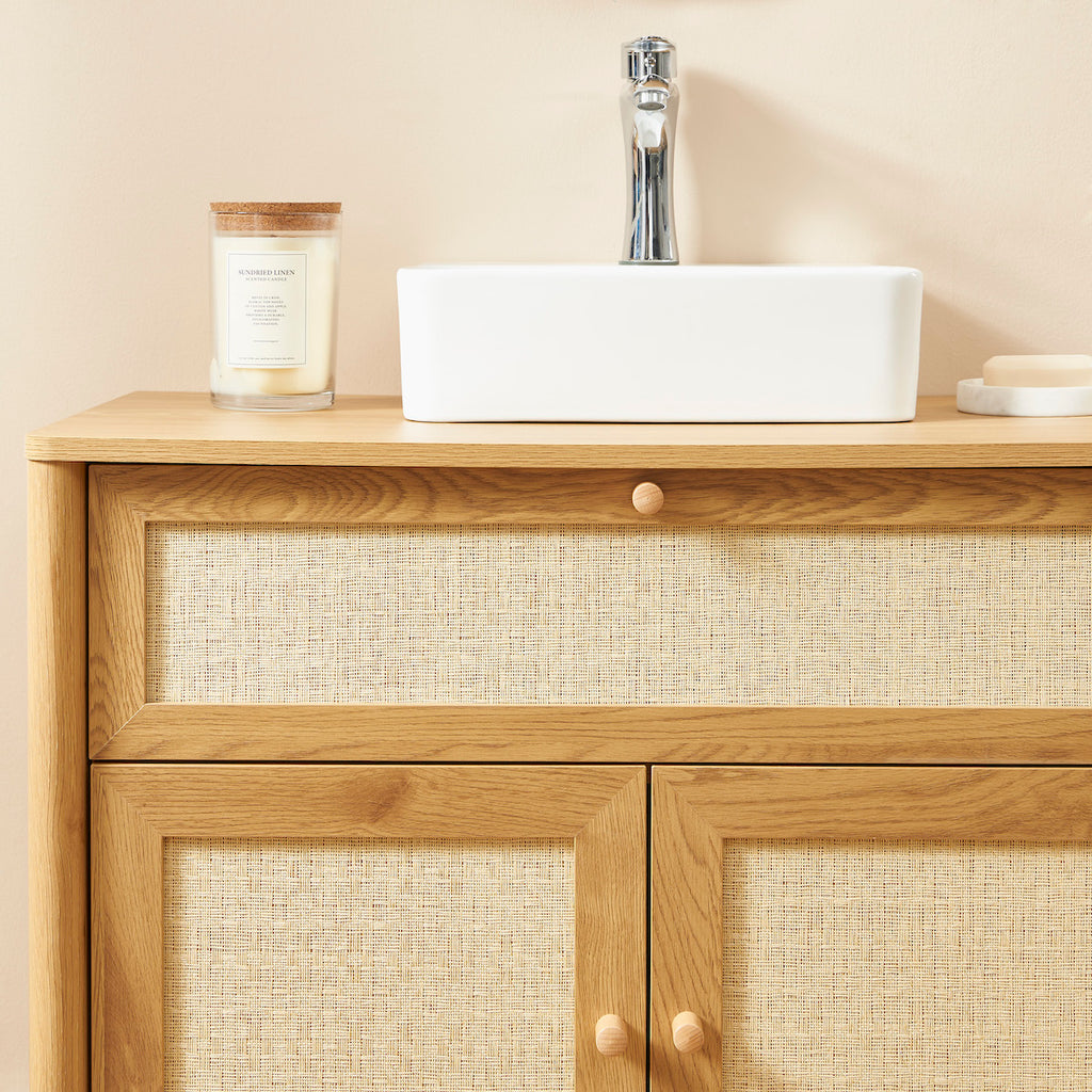Haida - Bathroom Cabinet - Oak Effect and Rattan