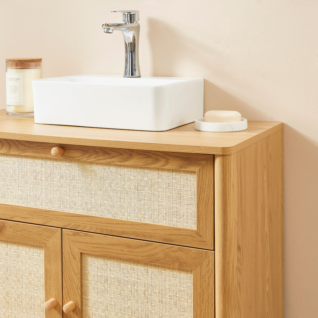 Haida - Bathroom Cabinet - Oak Effect and Rattan