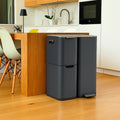 Kitchen trash can with pedal sorting recycling 60L (13+17+30L) HAJA in gray stainless steel with bucket