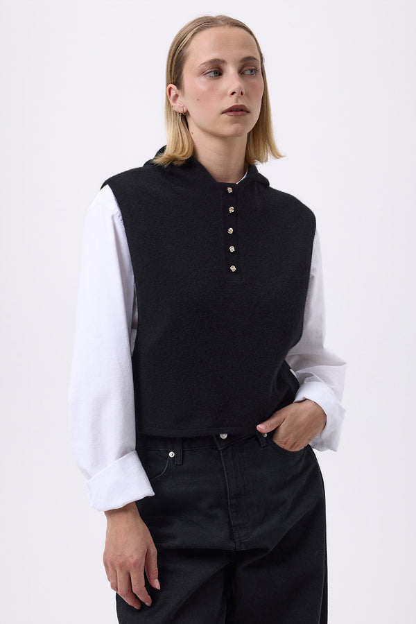 Cagoule Plastron Boutons Dorés Halo - Noir - Femme