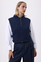 Cagoule Plastron Boutons Dorés Halo - Bleu Marine - Femme