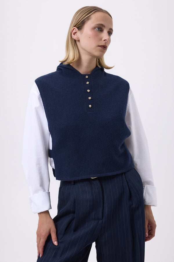 Cagoule Plastron Boutons Dorés Halo - Bleu Marine - Femme