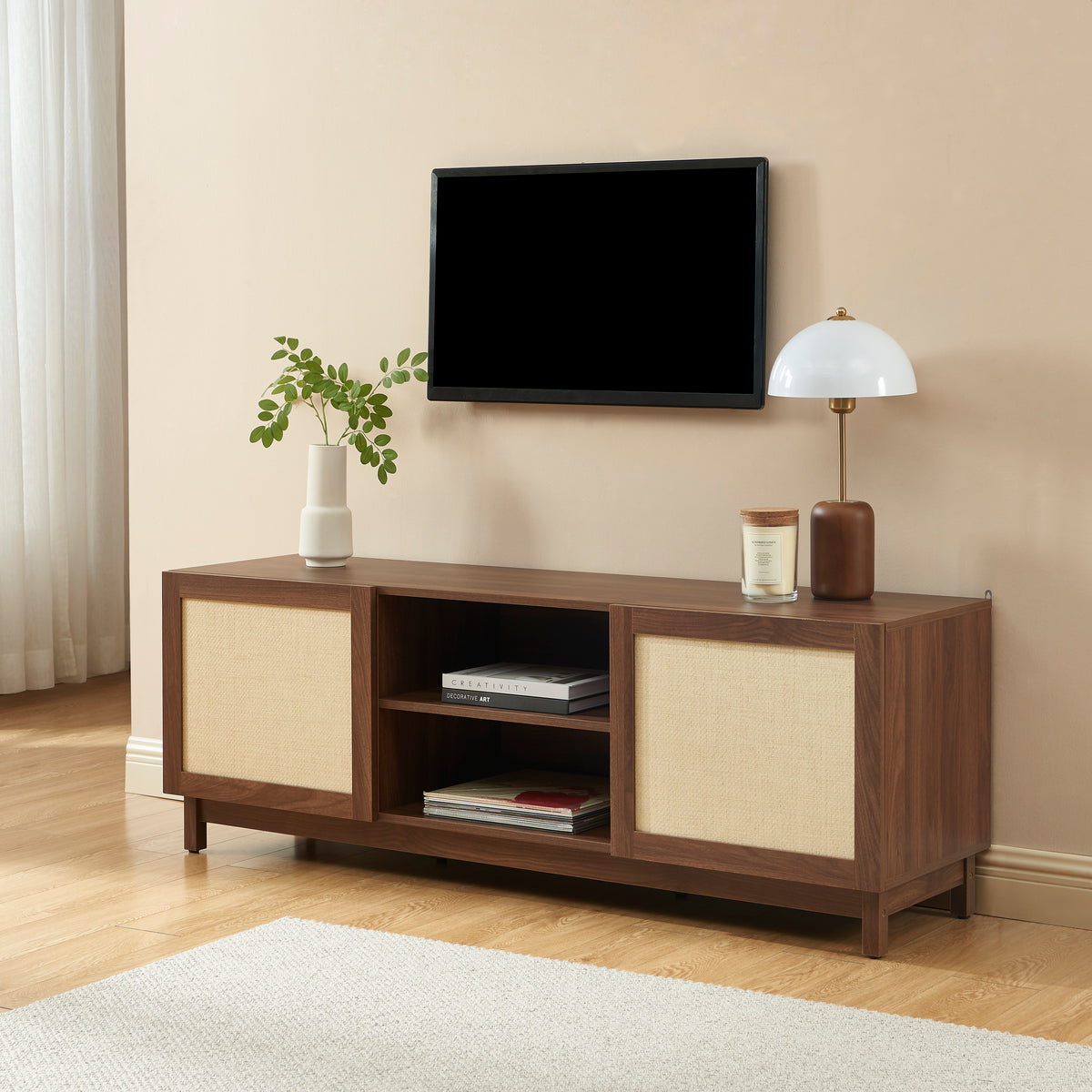 Haria - TV Unit - Walnut Effect and Rattan