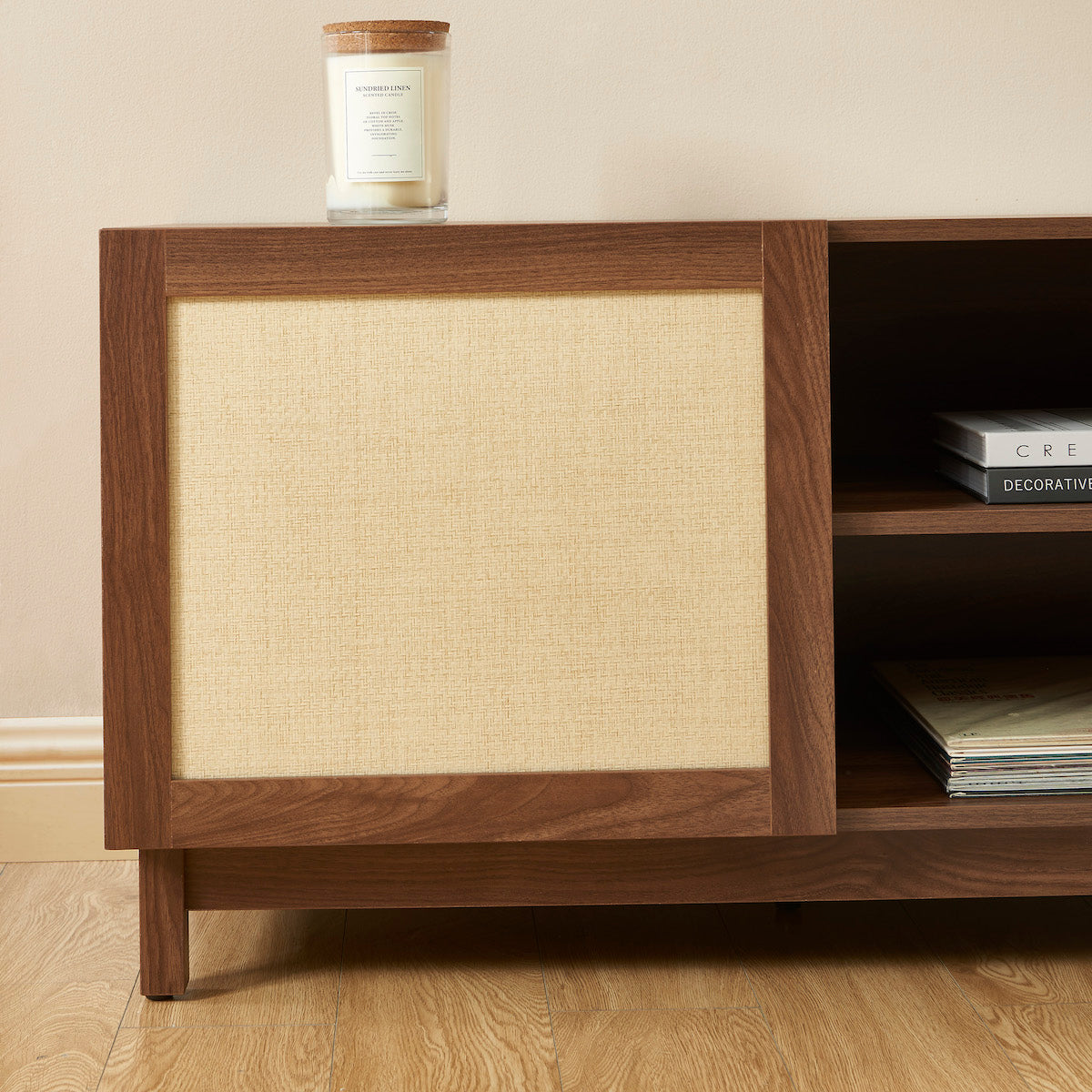 Haria - TV Unit - Walnut Effect and Rattan