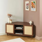 Haria - Mueble de TV esquinero - Efecto nogal y ratán