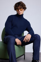 Harry Roll Neck Jumper - Navy Blue - Men