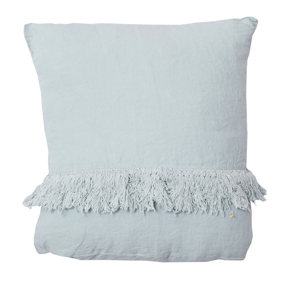 Washed Linen Cushion Cover with Fringed Finishes Hartyfrange - Aqua