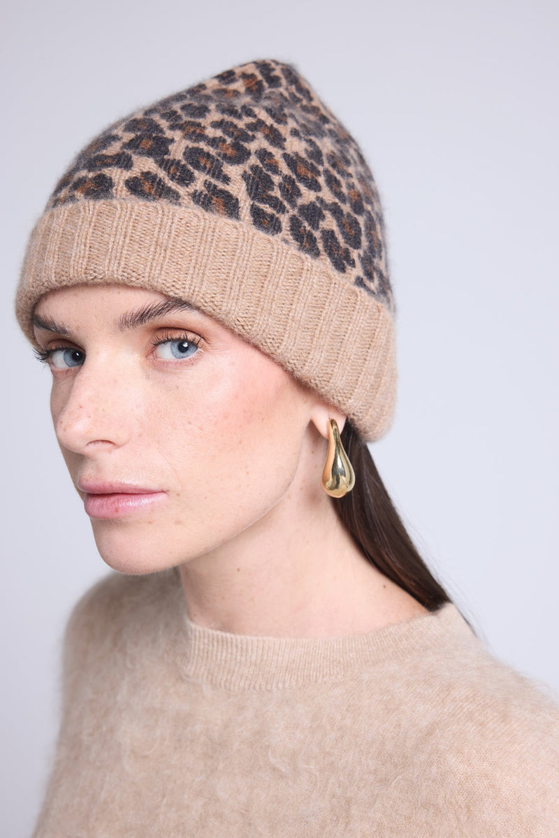 Unisex Leopard Hat Beanie - Beige Leopard - Mixed