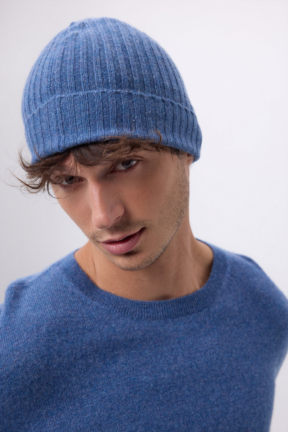 Beanie - Denim Blue - Unisex - 100% Cashmere