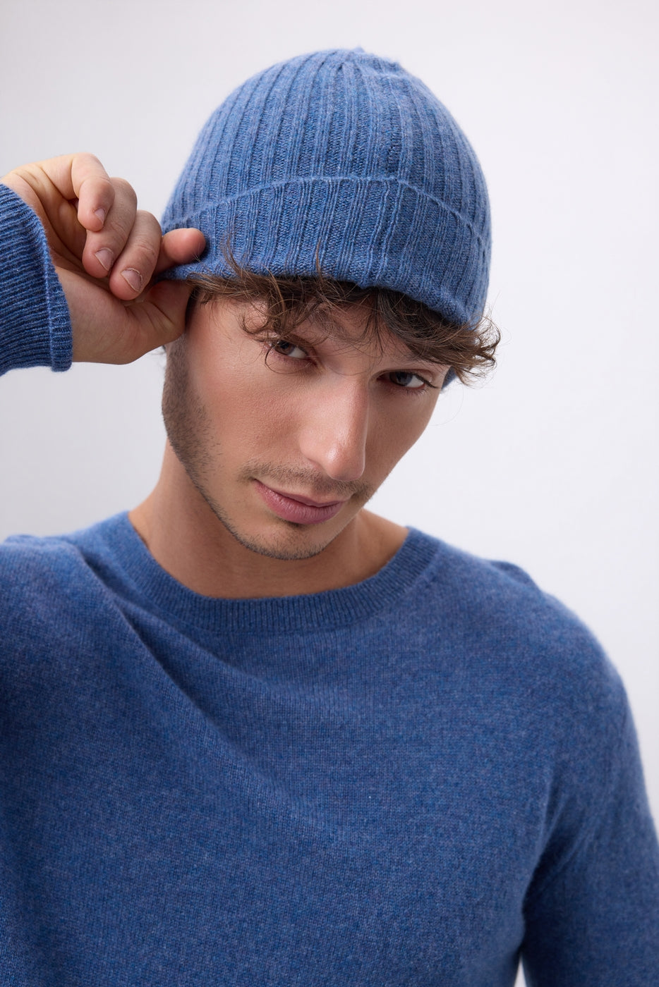 Beanie - Denim Blue - Unisex - 100% Cashmere