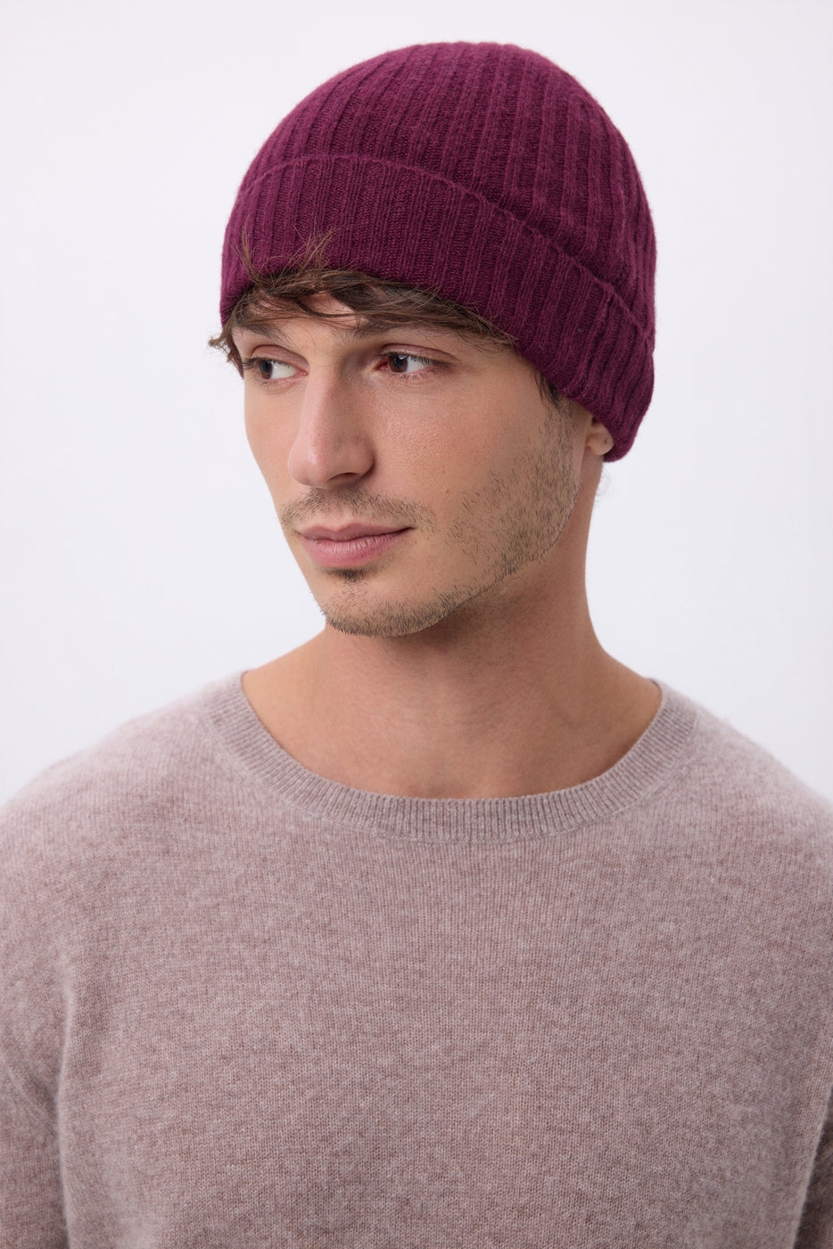Beanie - Wine Red - Unisex - 100% Cashmere