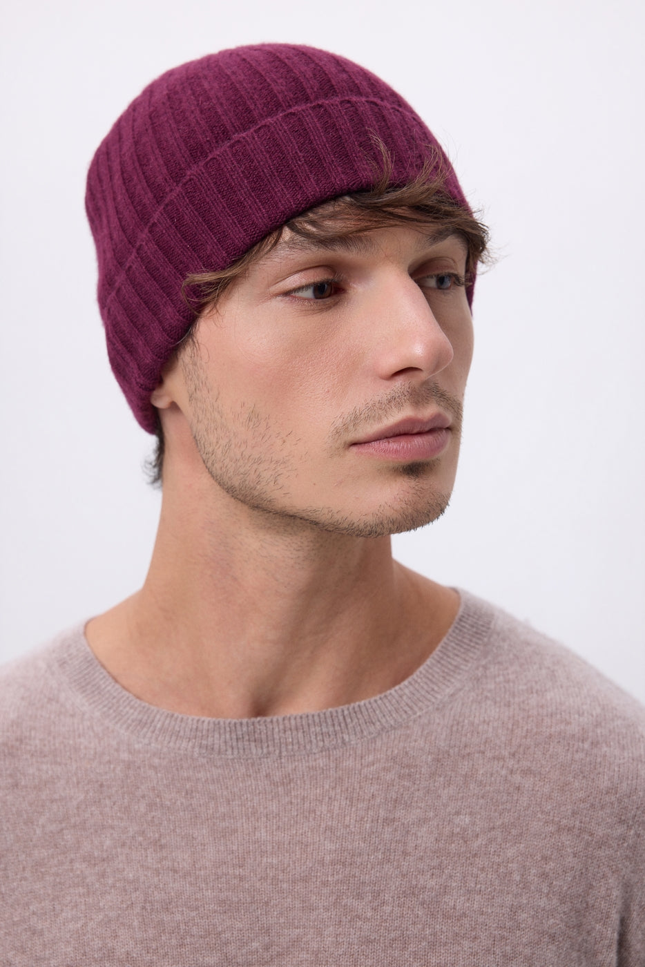 Beanie - Wine Red - Unisex - 100% Cashmere