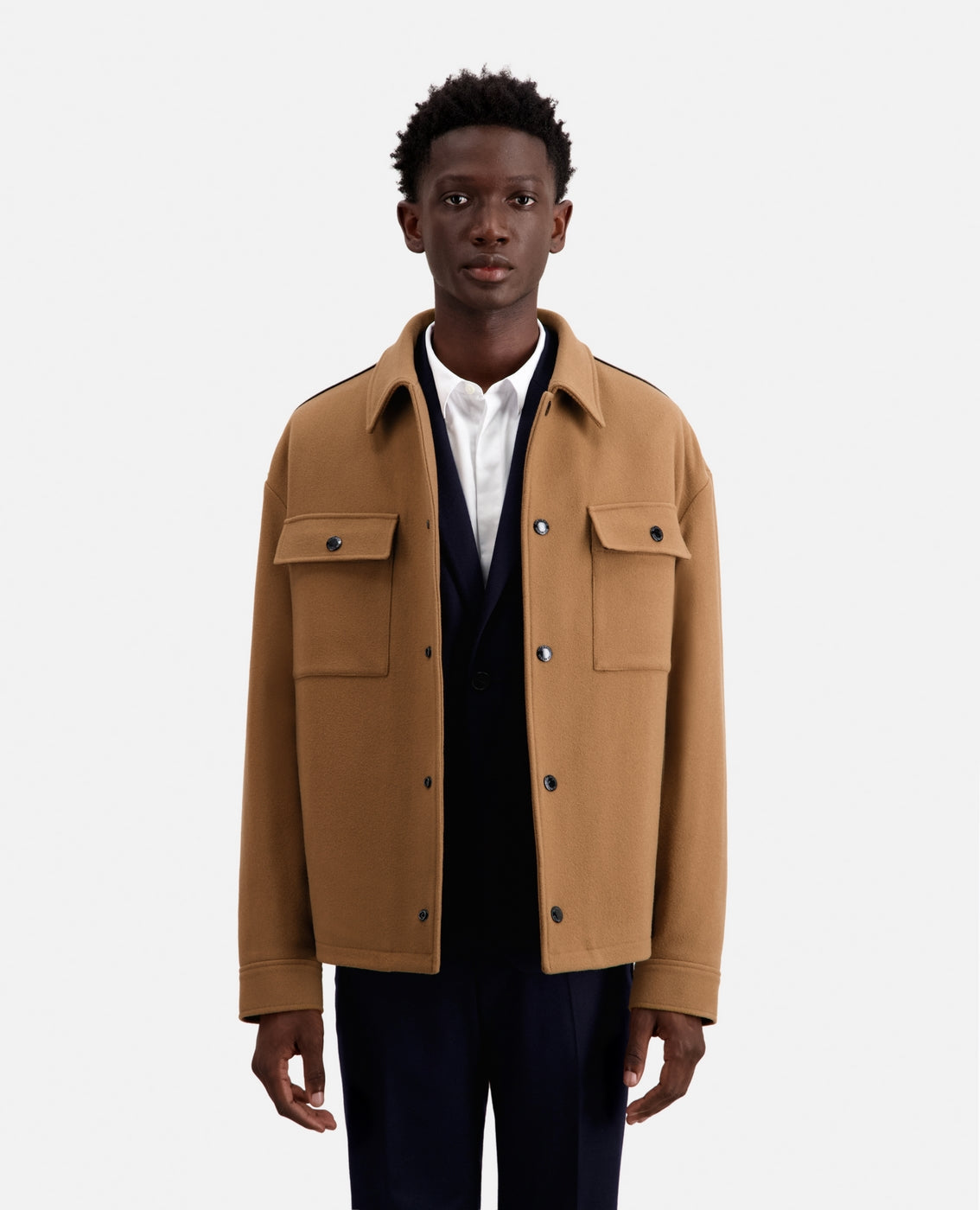 The Kooples - Blouson Surchemise Brode Au Dos Avec Pipping Cuir - Homme