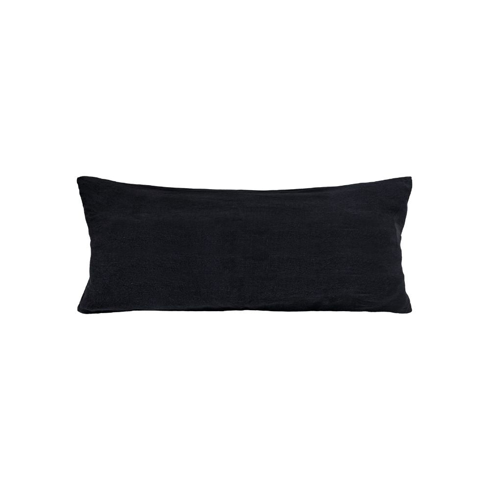 Housse De Coussin Unie En Lin Lavé - Noir