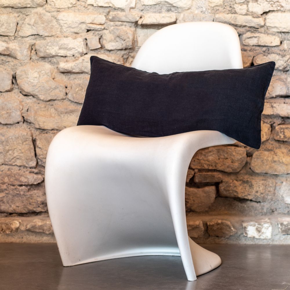Housse De Coussin Unie En Lin Lavé - Noir