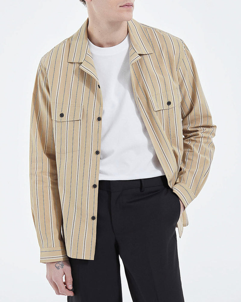 The Kooples - Camisa cuello hawaiano rayas beige - Hombre