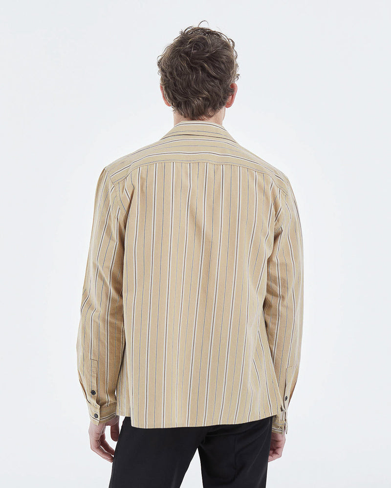 The Kooples - Camisa cuello hawaiano rayas beige - Hombre