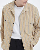 The Kooples - Camisa cuello hawaiano rayas beige - Hombre