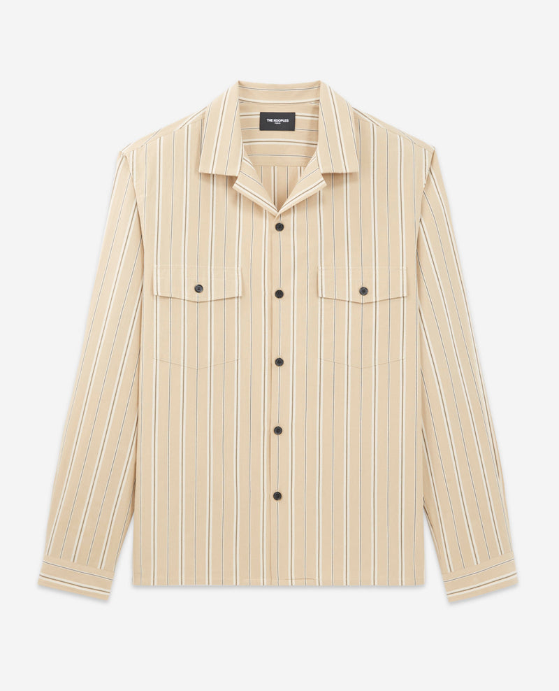 The Kooples - Camisa cuello hawaiano rayas beige - Hombre
