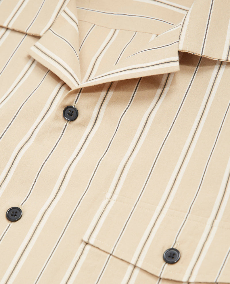 The Kooples - Camisa cuello hawaiano rayas beige - Hombre