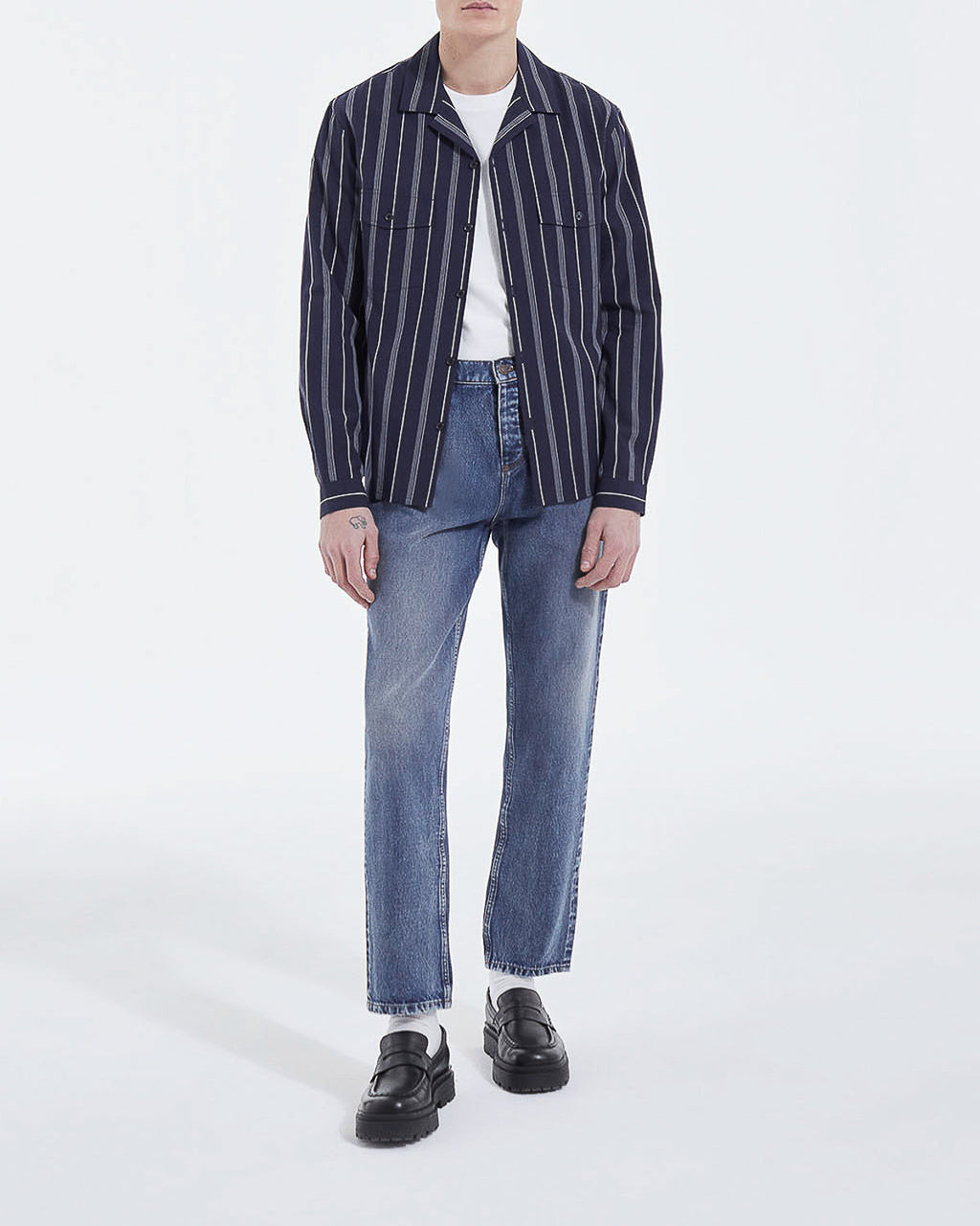 The Kooples - Chemise Col Hawaïen Bleu Marine Rayée - Homme