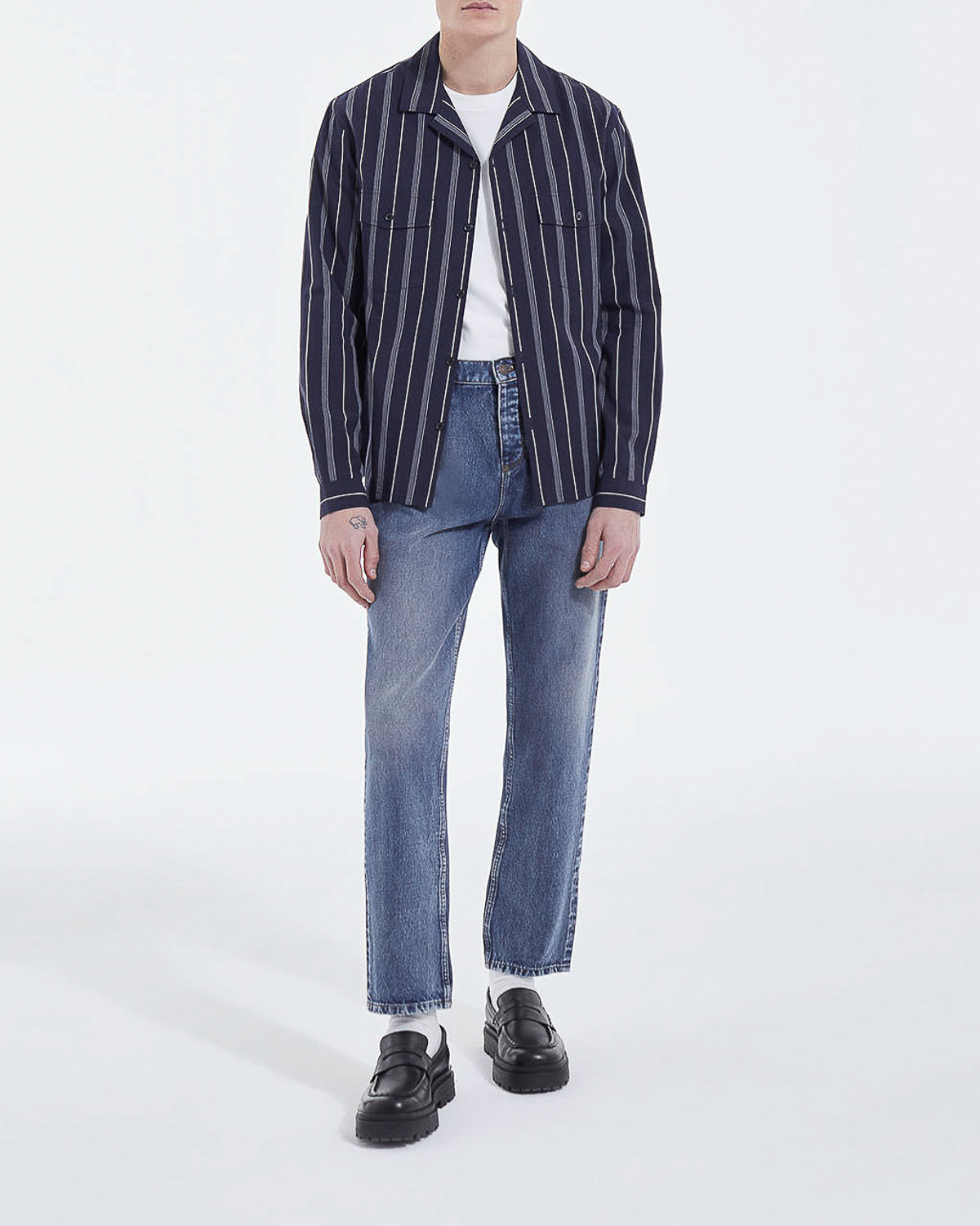 The Kooples - Chemise Col Hawaïen Bleu Marine Rayée - Homme
