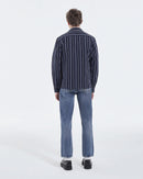 Navy Blue Striped Hawaiian Collar Shirt - Men