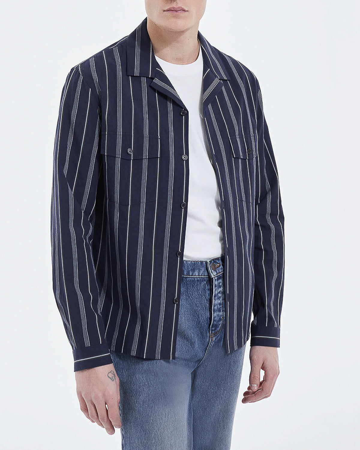 The Kooples - Chemise Col Hawaïen Bleu Marine Rayée - Homme