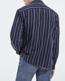 Navy Blue Striped Hawaiian Collar Shirt - Men