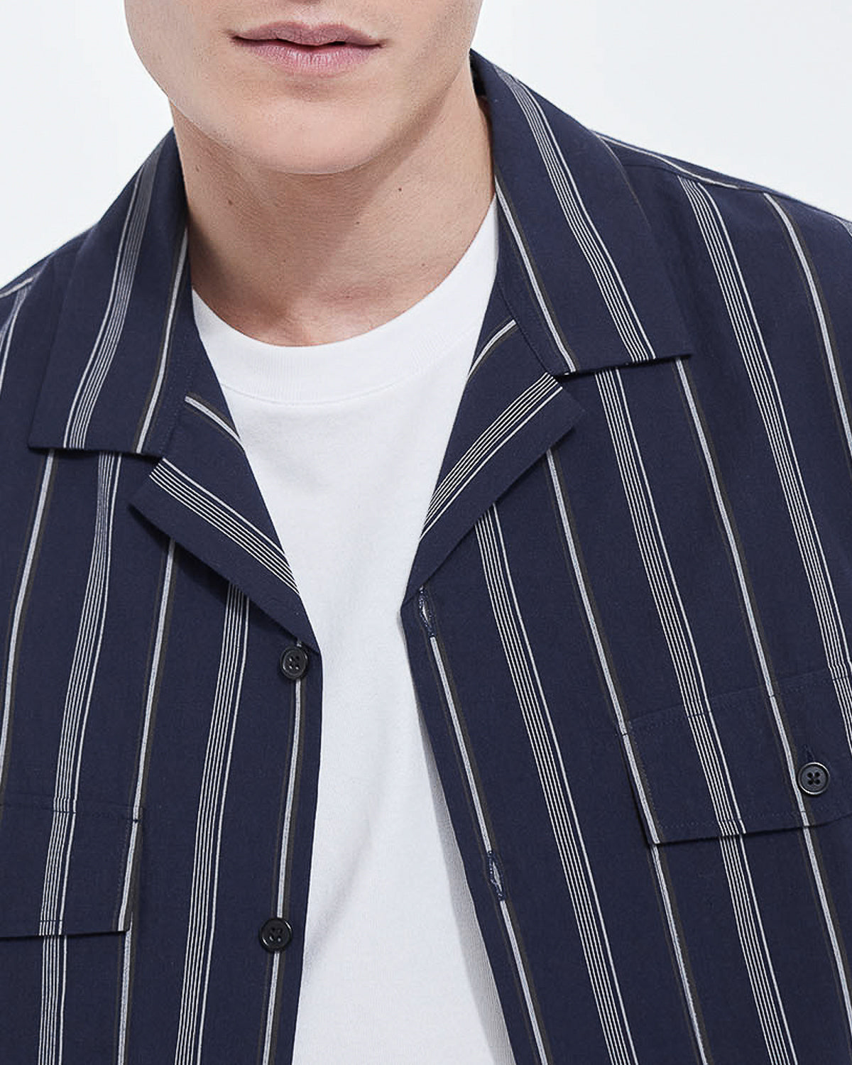 The Kooples - Chemise Col Hawaïen Bleu Marine Rayée - Homme