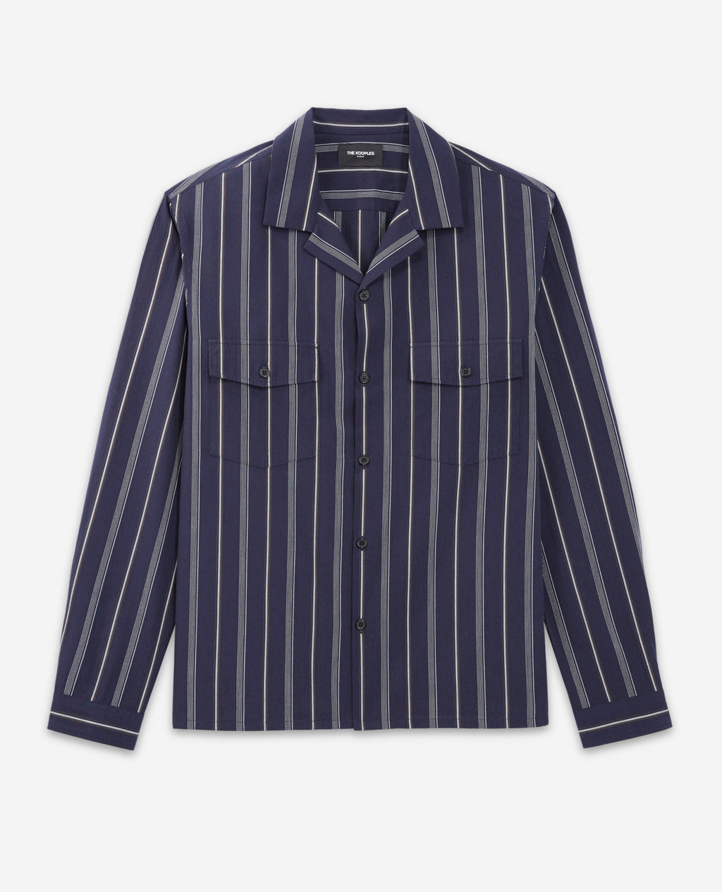 The Kooples - Chemise Col Hawaïen Bleu Marine Rayée - Homme