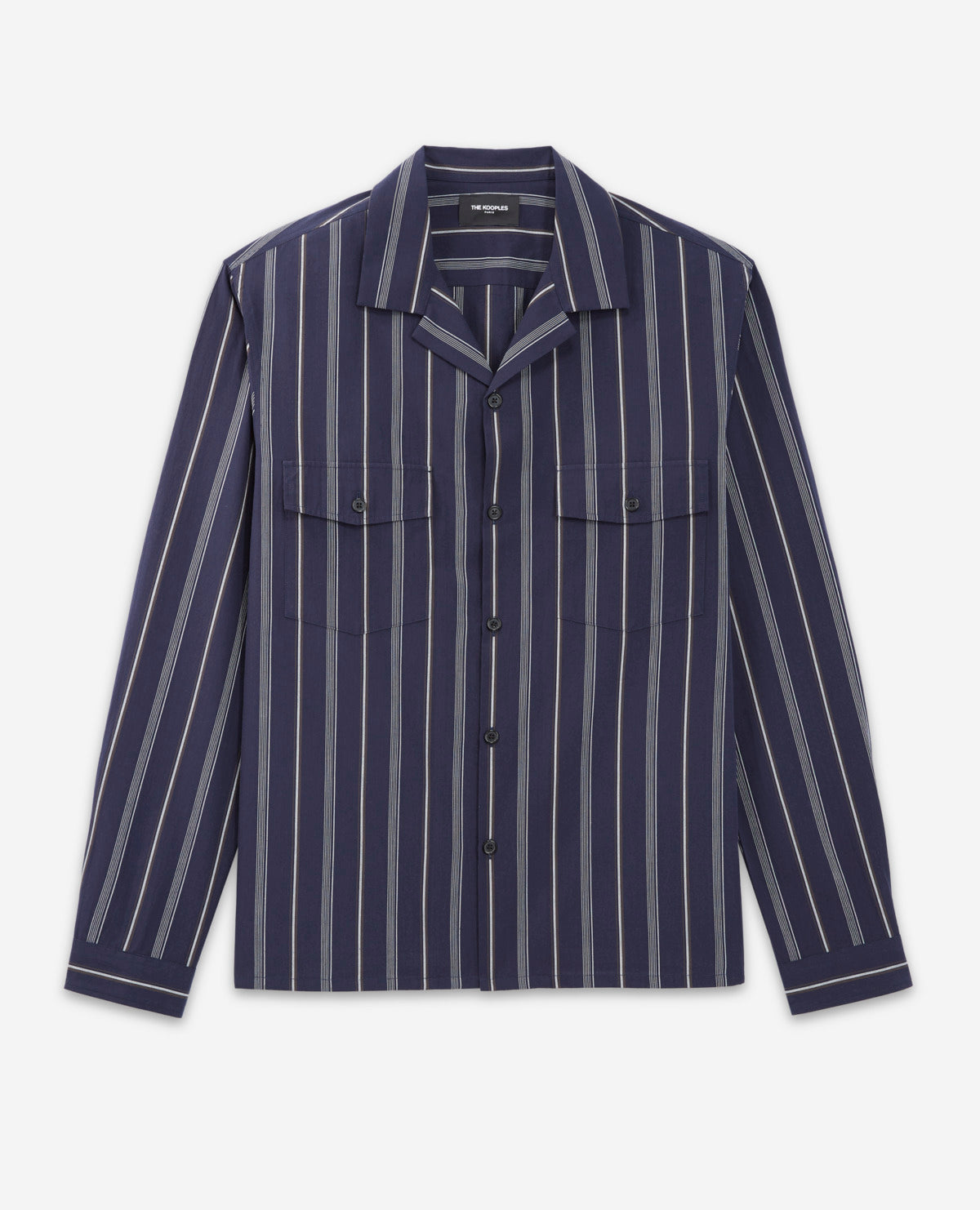 The Kooples - Chemise Col Hawaïen Bleu Marine Rayée - Homme